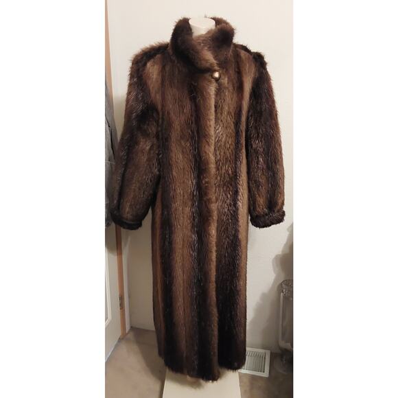 Ladies Vintage Beaver Fur Full Lenght Brown Jacket Size Xl by Weiss Furs - Picture 1 of 9